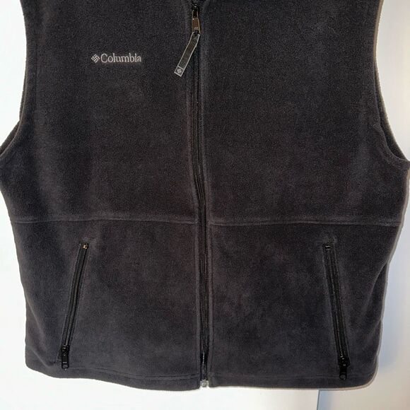 Columbia Men’s Fleece Zipper Vest Solid Black Dark Charcoal Large GUC - Picture 2 of 9